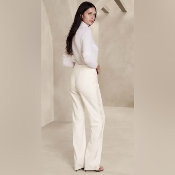BANANA REPUBLIC BARATHEA ITALIAN WOOL TUXEDO PANT - Cream Off White - Sz 12 - Picture 1 of 6